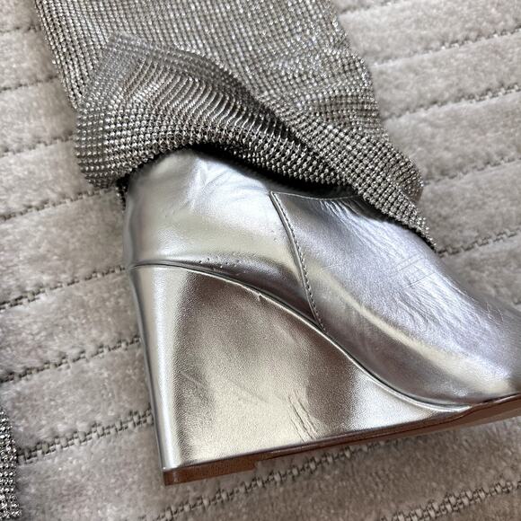 NEW Steve Madden Riski Rhinestone Foldover Tall Wedge Boots in Silver Size 5.5 - Picture 8 of 10